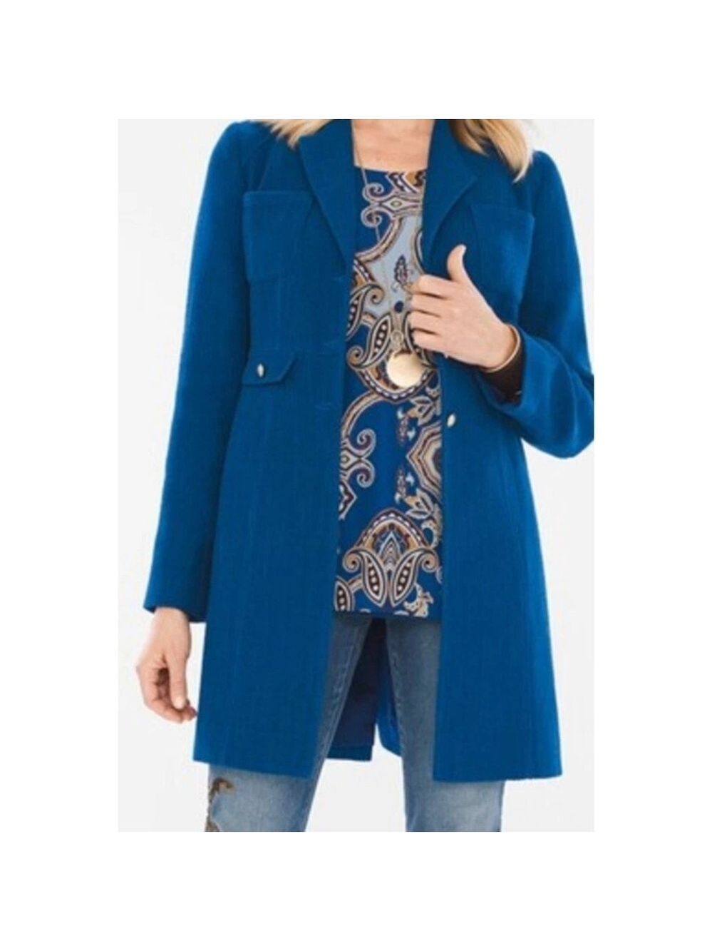 CHICO'S MODERN MID LENGTH TEXTURED TOPPER JACKET SIZE 1 / MEDIUM / 8/10 LIKE NEW